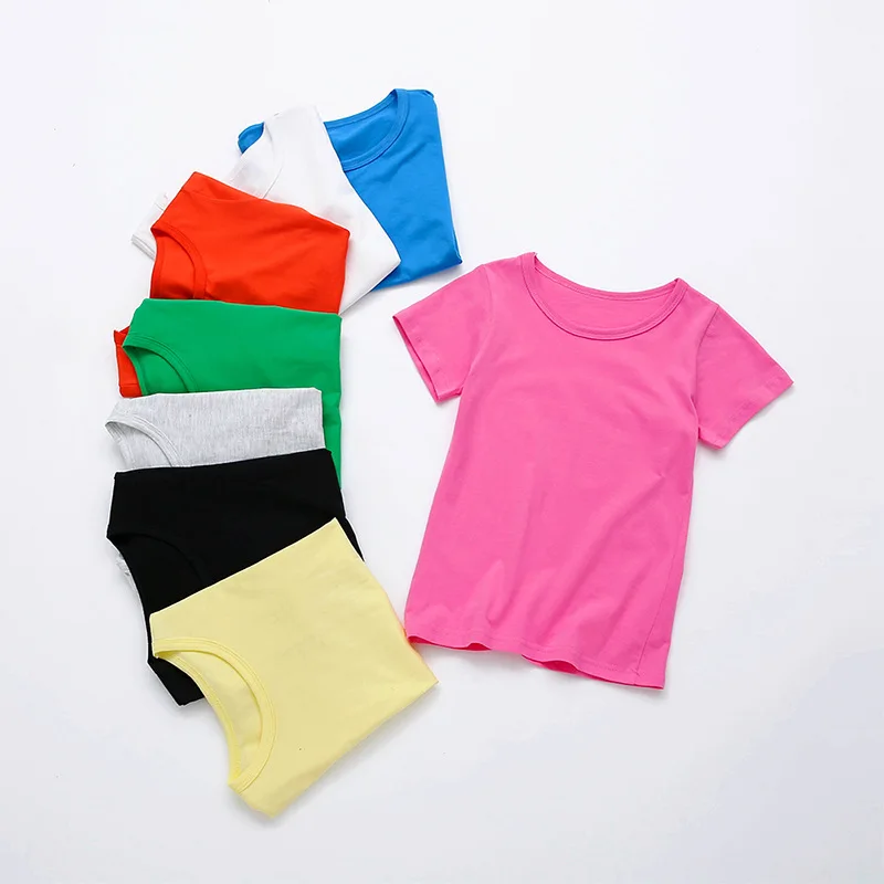 Летняя детская футболка; коллекция года; однотонные рубашки для девочек; От 2 до 8 лет топы для мальчиков; хлопковые детские футболки; школьная верхняя одежда для малышей