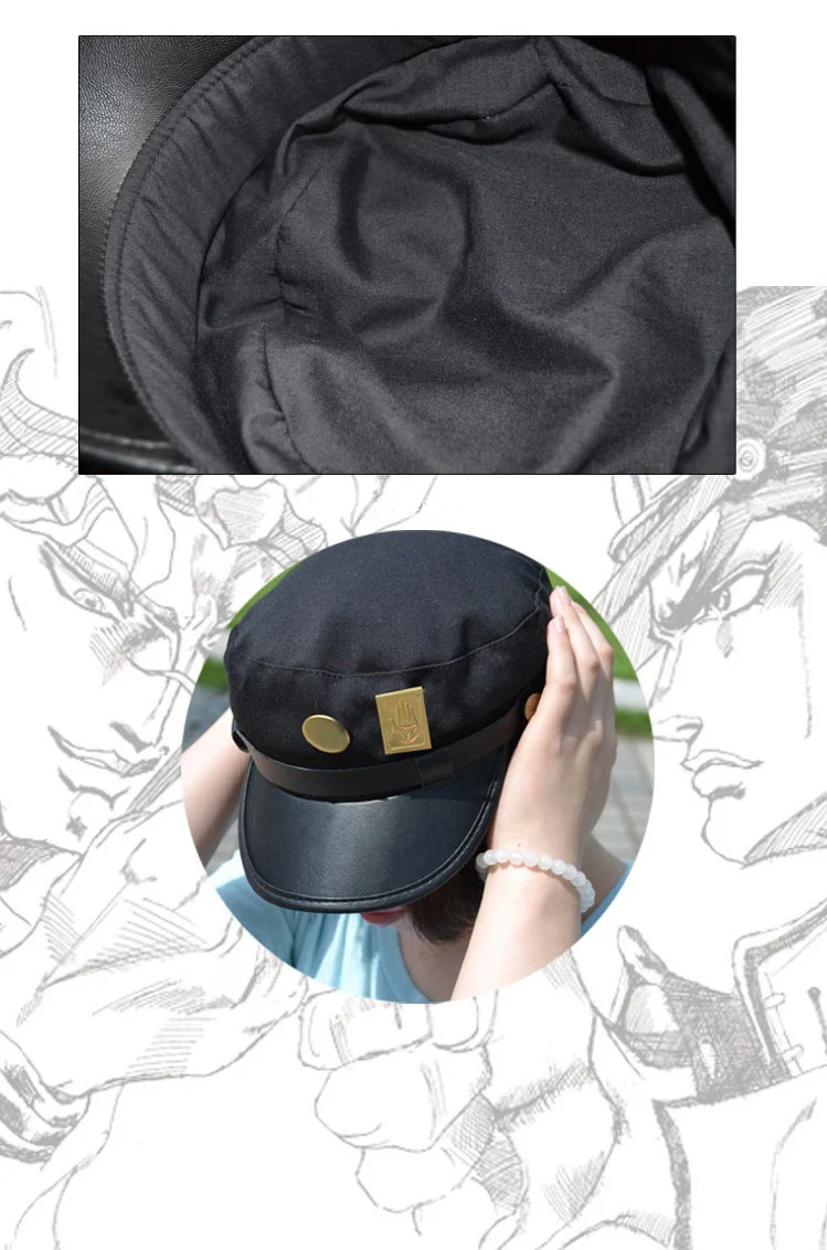 Anime JoJo's Bizarre Adventure Cosplay Cap Jotaro Kujo Joseph Hat Army Military JOJO Caps Hats Badges Animation Around Props