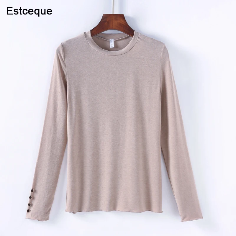 

New Fashion 2018 T-shirt Female Slim Solid Long Sleeve Women's T-shirt Winter Tops Tees
