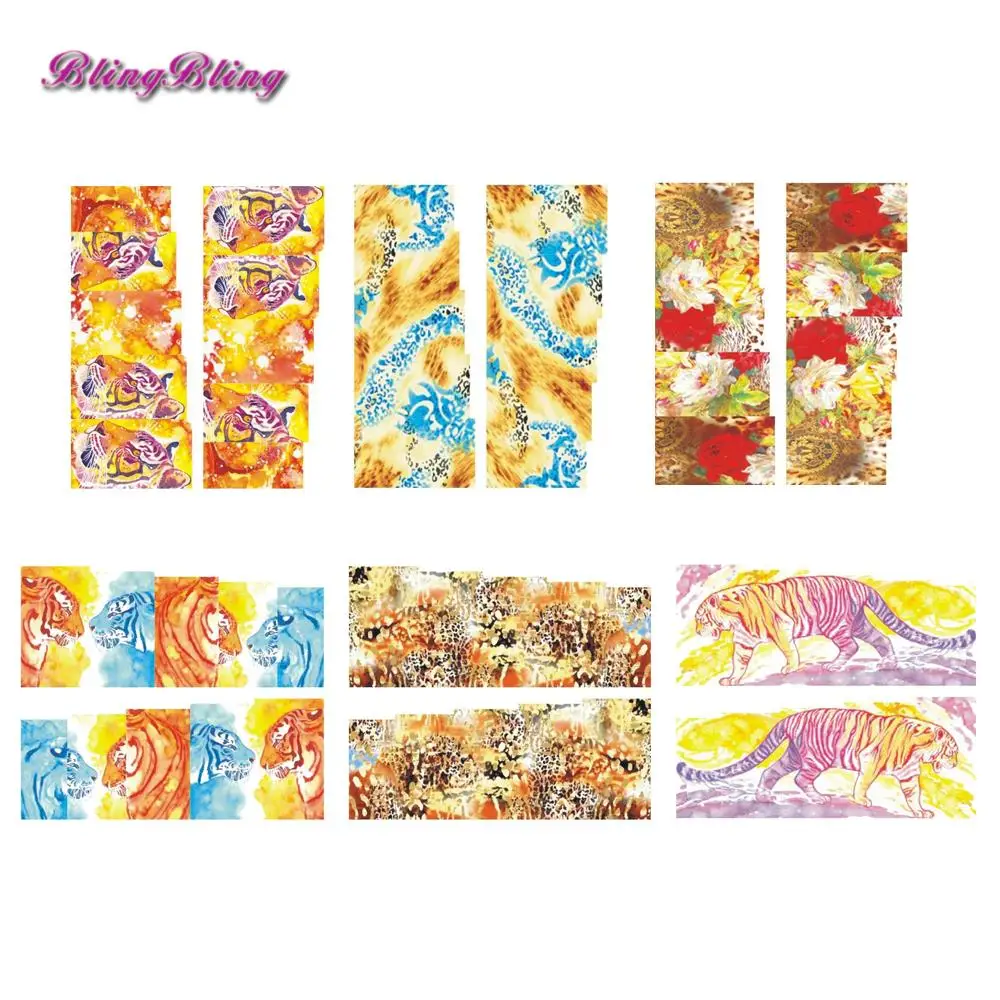 6 sheets Nail Art Stickers Water Transfer Decals Set Tiger Flowers Designs Nails Wraps WaterSlide Fingernail Decal Accessories