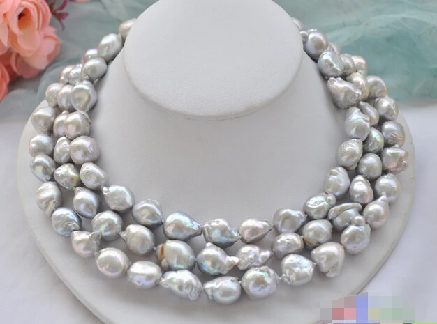 

shipping P4934 3row 18" 18mm GRAY BAROQUE KESHI REBORN PEARL NECKLACE