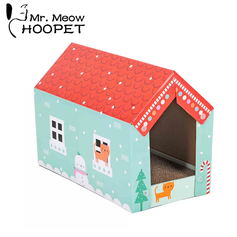 

Hoopet Cat Cartoon House Scratch Board Toy Kitten Interactive Toy Pet Claws Care Interactive Toy For Pet Cat Training