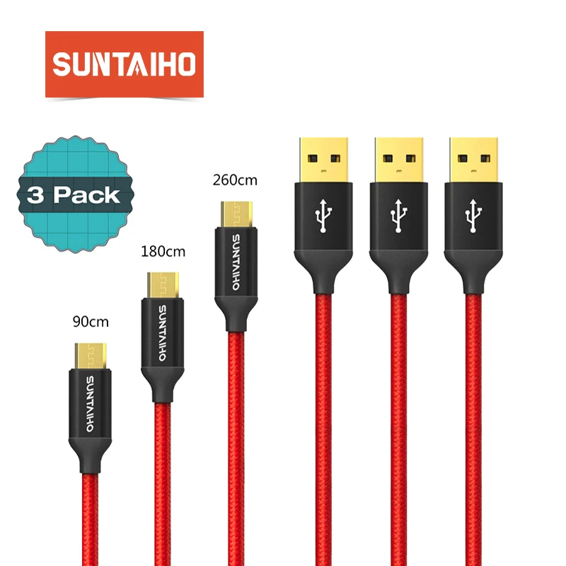 Suntaiho [3 шт] 5V2. 5A Micro USB кабель для samsung xiaomi Плетеный Быстрый зарядки данных ЗУ