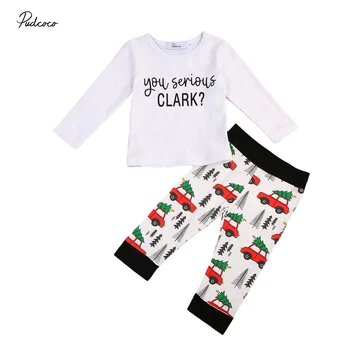 

Toddler Infant Kids Boys Girls Cotton Letter Print Long Sleeve T-shirt Christmas Pant Clothes Outfits 2pcs Clothing Set
