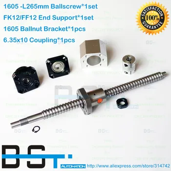

1605 -L265mm Rolled ball screw with ballnut + Nut Housing + FK12 FF12 Support + 6.35x10mm flexible coupling