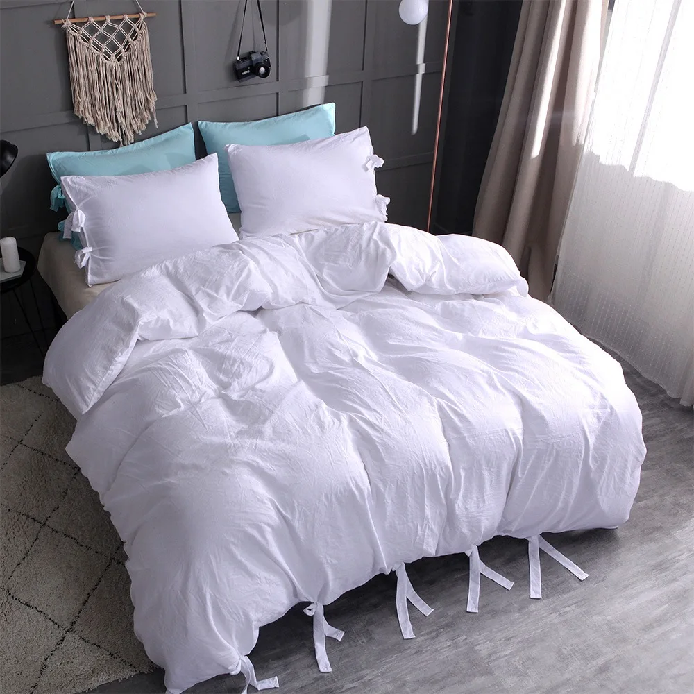 

Solid Color Washed Cotton Soft Quilt Cover Twin Queen King Duvet Cover Pillowcase Three Pieces Home Bedding Set