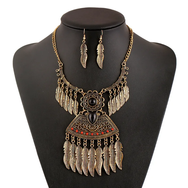 

African Vintage Jewelry Sets Choker Statement Earrings Boho Ethnic Bohemian Jewelry Silver Wedding Fashion Women Jewelry Set