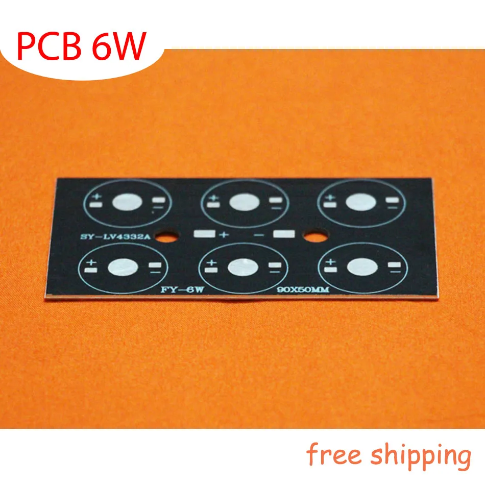 

6W LED Rectangular PCB, 90*50*1.5mm for 6pcs LEDs, aluminum plate base board, high power led 6W DIY PCB,free shipping