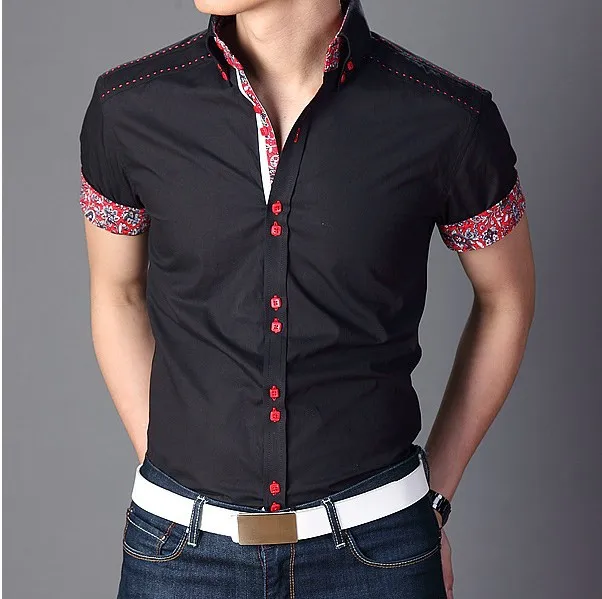 Free shipping Italian designer button down Slim fit short Sleeve Prints