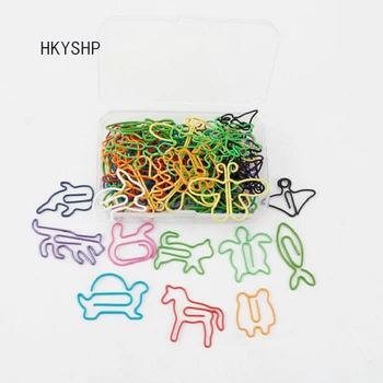 

HKYSHP 60 pcs / set 12 cute animal shape paper clip color creative profiled Paper Clips office stationery school supplies