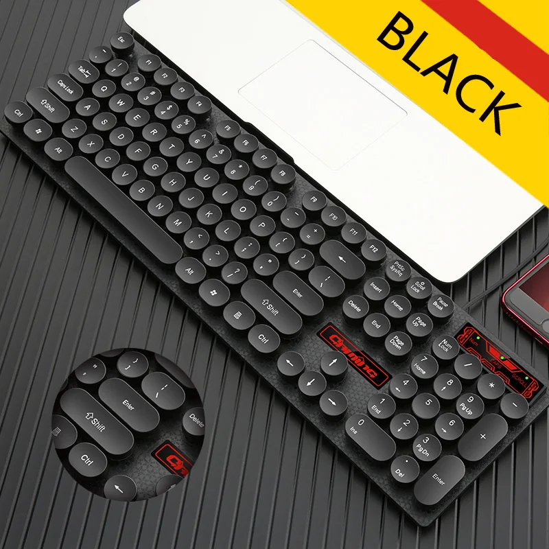 

Fashion New style Retro Round Key Button Gaming Floating Keyboard USB Wired 104 Keys Waterproof Anti-ghosting