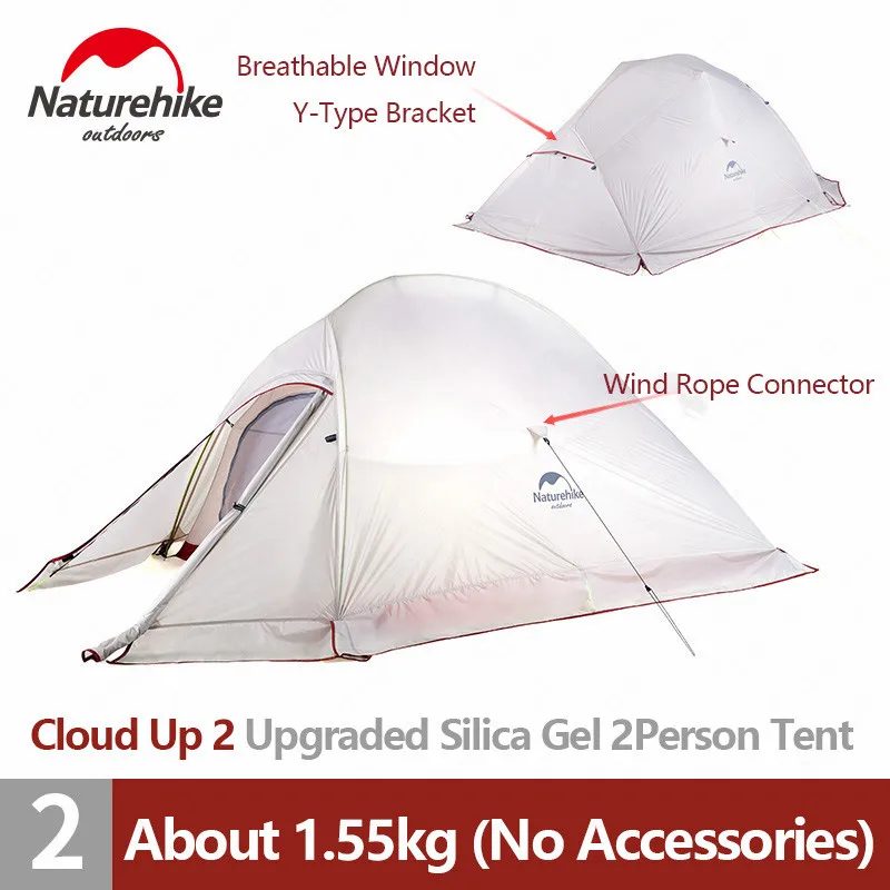 Naturehike Upgrade CloudUp2 палатка 20D силиконовый двойной слой 2 человек Сверхлегкий портативный алюминиевый полюс кемпинговая палатка NH17T001-T - Цвет: UP2  20D Snow skirt