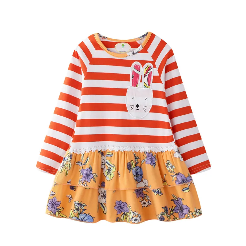 Платья принцессы для девочек; сезон осень-весна; хлопковое детское праздничное платье в полоску с цветами; Новое поступление; одежда для детей; платье для малышей с длинными рукавами - Color: A398 CAT