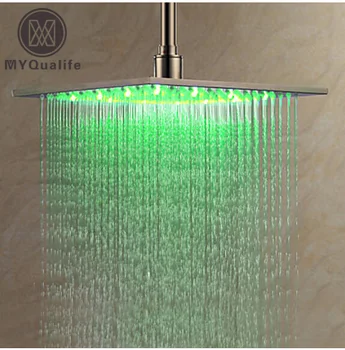 

Luxury LED Color Light 30cm Big Rainfall Shower Head Stainless Steel Brushed Nickel 12" Shower Head