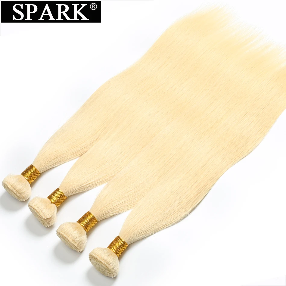 Spark волосы#613 Цвет прямые бразильские девственные волосы(Virgin Hair) 1/3/4 Комплект сделки пряди человеческих волос для Инструменты для завивки волос Мёд волосы цвета блонд для наращивания на заколках