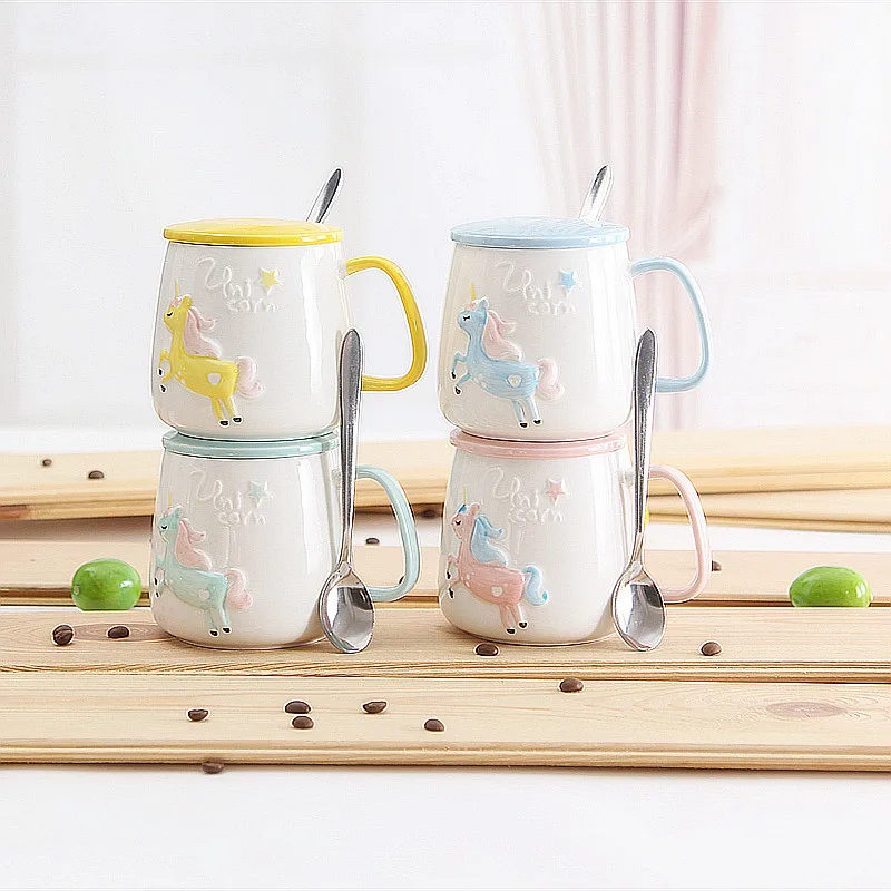 

Creative ceramic cartoon mug with lid spoon,round unicorn Mugs Personality Ceramic Coffee Cup Coffee Tea Milk Cup Drinkware Mug