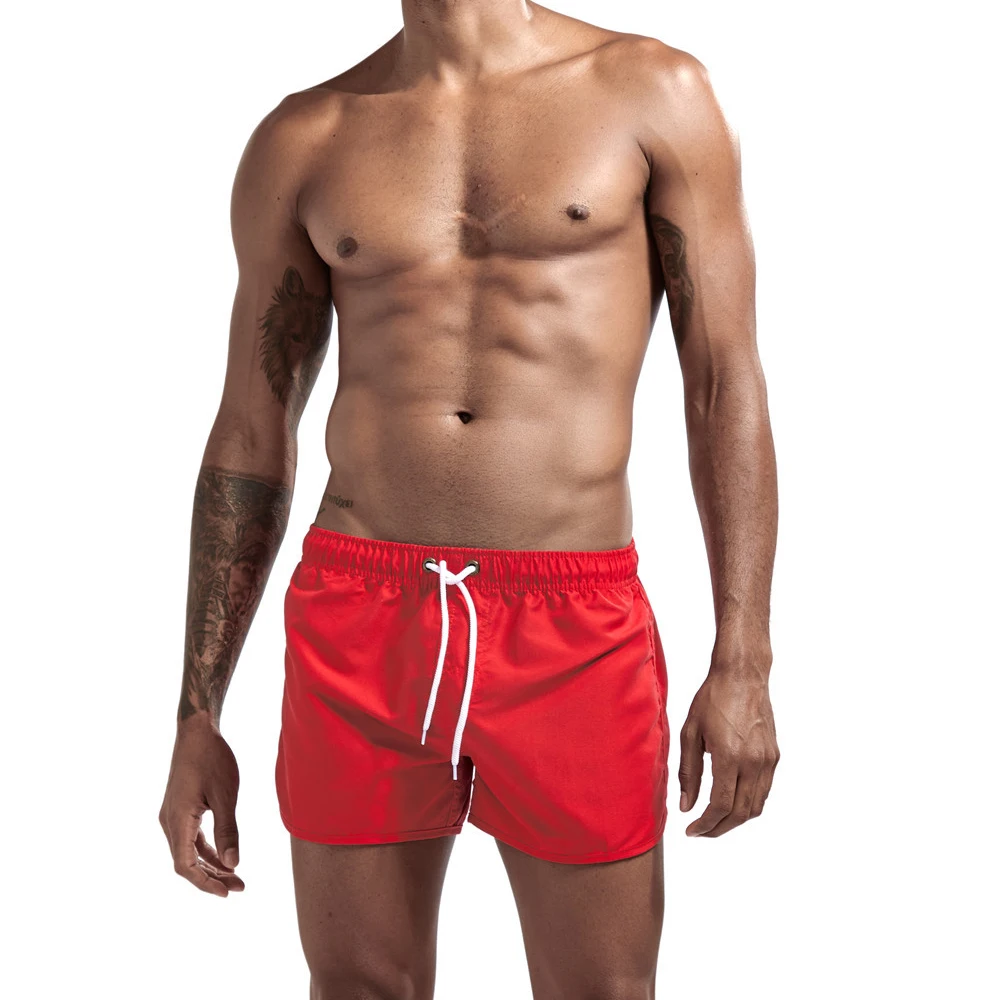 

Summer Men Casual Shorts Short Pants Trunks Elastic Waist Solid Color Male Plus Size M-2XL Sports Wicking Beach Running Red