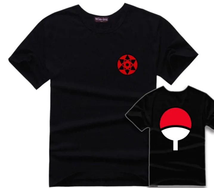 Как у героя мультфильма Саскэ футболка Для мужчин футболка с героями аниме «Наруто» семья Uchiha логотип Шаринган глаз символ Косплэй футболки по аниме; обувь в стиле Итачи футболка