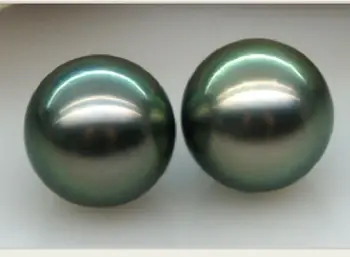 

charming pair 10-11mm AAA Tahitian peacock green loose pearls half drilled