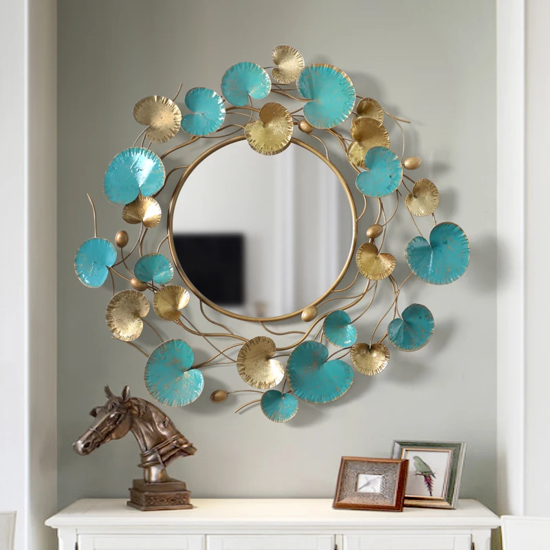 

Big Metal Wall Mirror Round Wall Mirror with Metal Frame Hanging Mural Retro Wall Mirror For Living Room Home Decoration Craft