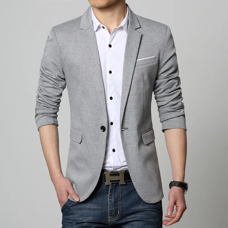 Осень лоскутное пальто мужской люкс Slim Fit Повседневная куртка хлопок Для мужчин Блейзер пиджак с одиночной пуговицей серый мужской костюм, пиджак