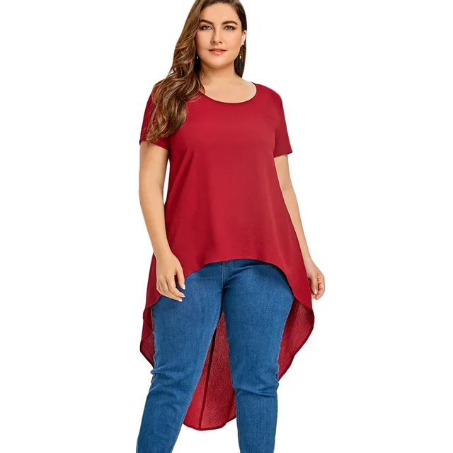 gamiss 2018 summer women casual long blouses plus size high low hi low shirt plus size