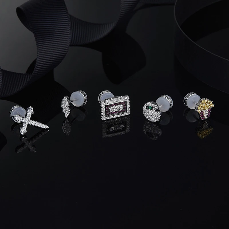 

'LOVE 80S' Earrings Combination Mix S925 Sterling Silver Inlaid Zircon Jewelry Fits APM Moroccan Jewelry with Girls Party Gifts