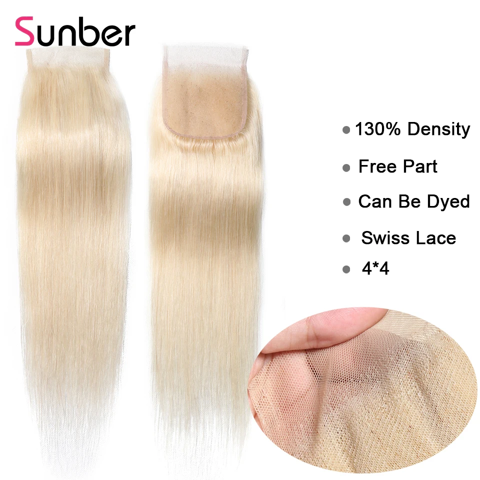 Sunber Hair 613 прямые человеческие волосы Remy 3/4 пряди с закрытием Омбре бразильские пряди волос с закрытием