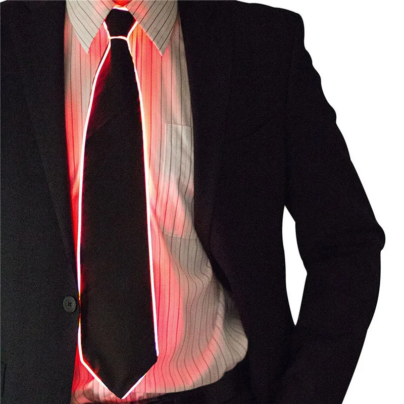 Вечерние светящиеся галстуки на Хэллоуин 48*8 см, один размер, полиэстер, светильник, без батареи, галстук, светодиодный, для мужчин, вечерние светильник, s, блестки, галстук-бабочка, для свадьбы - Цвет: Red