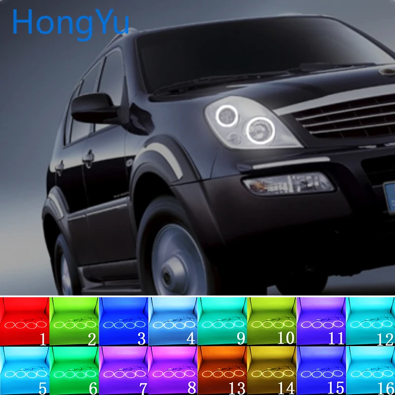 

Latest Headlight Multi-color RGB LED Angel Eyes Halo Ring Eye DRL RF Remote Control for Ssangyong Rexton 2003 - 2005 Accessories