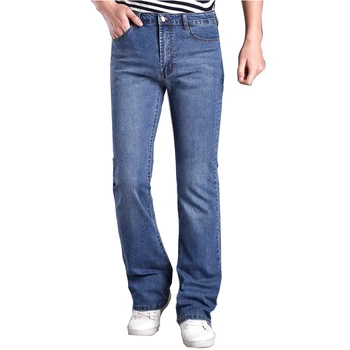 

2017 Mens Flared Jeans Boot Cut Leg Flared Wlastic Slim Fit Mid Waist Male Designer Classic Denim Jeans Pants Bell Bottom Jeans