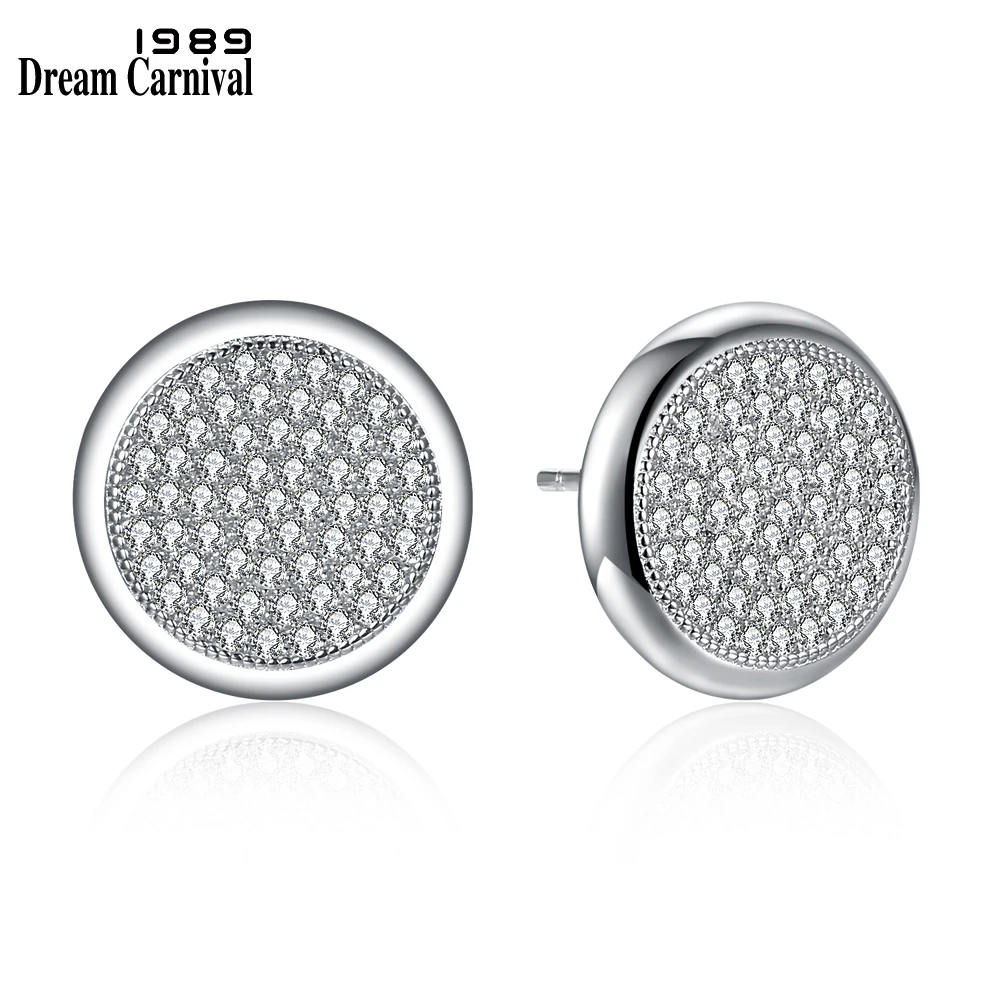 

DreamCarnival 1989 New Arrival Round Sterling Silver 925 Stud Earrings for Women Wedding Party Jewelry Zirconia Paved SE18137-1S
