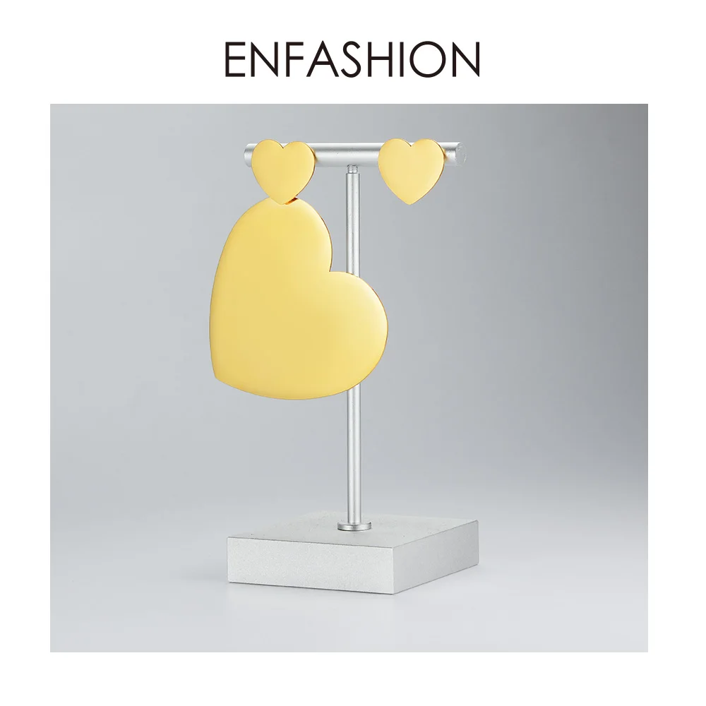 ENFASHION, серьги-капли с двойным сердцем для женщин, золотые, геометрические, массивные, большие, висячие серьги, модные ювелирные изделия Oorbellen E1031