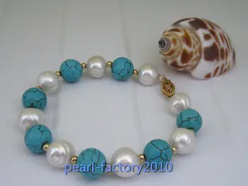 

turquoise 9-10MM SOUTH SEA GENUINE WHITE PEARL BRACELET 14K GOLD CLASP 42%