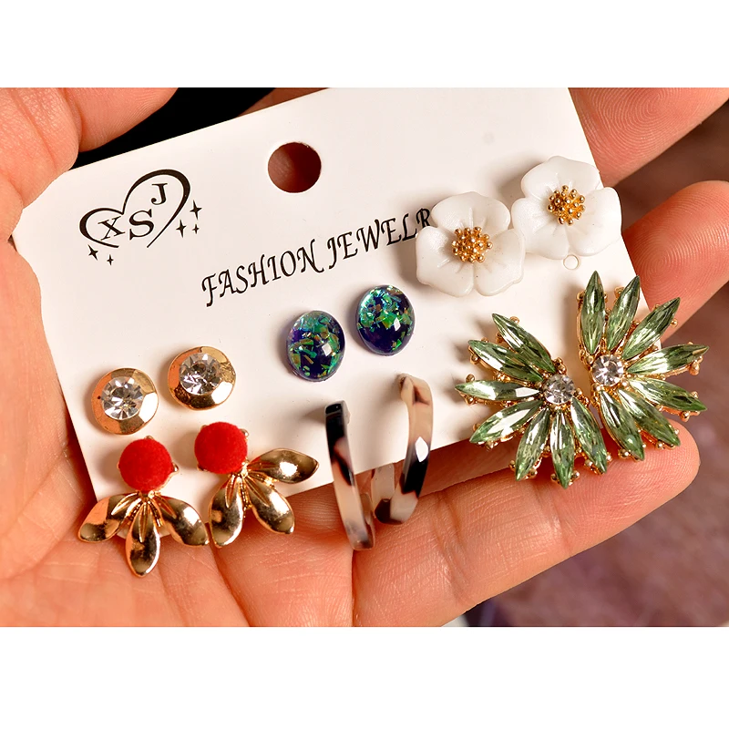 

Trendy fashion women jewelry wholesale girl birthday party gorgeous stud mix style 6 pairs /set beautiful earrings free shipping
