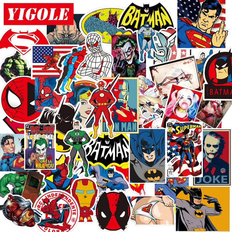 60 шт./лот Супер Герои Бэтмен Харли Квинн Джокер Железный человек наклейка ноутбук