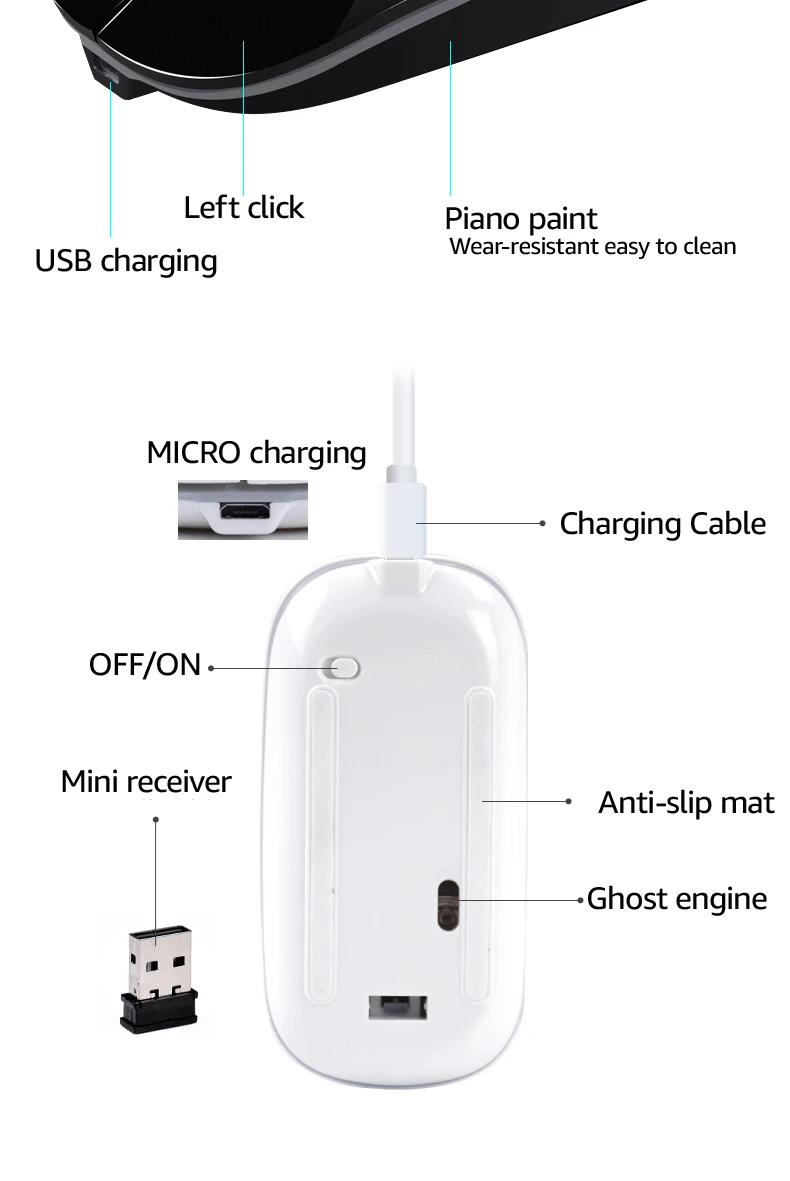 Imice Перезаряжаемые беспроводная мышь 2400DPI Точек на дюйм slient USB компьютерная мышка 2.4G встроенный литиевый Батарея мышь беспроводная для портативных ПК