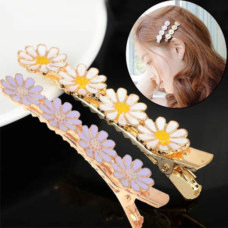 Fashion Gold Color Yellow Daisy Flowers Side Clips Bangs Barrette