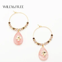 Wild& Free женский модный натуральный камень серьги-кольца с розовым Каплевидным камнем кулон очаровательный обручи бусины круг серьги в виде цветка
