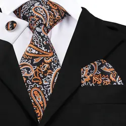 SN-1617 Новое поступление Пейсли коричневый Corbatas высокого качества жаккардовый шелк Hanky запонки галстук набор для мужской костюм