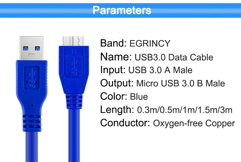 EGRINCY Micro USB 3,0 B кабель 2.1A Быстрая зарядка USB3.0 Тип A к Micro B Кабель для передачи данных для samsung Note 3 S5 Toshiba жесткий диск HDD