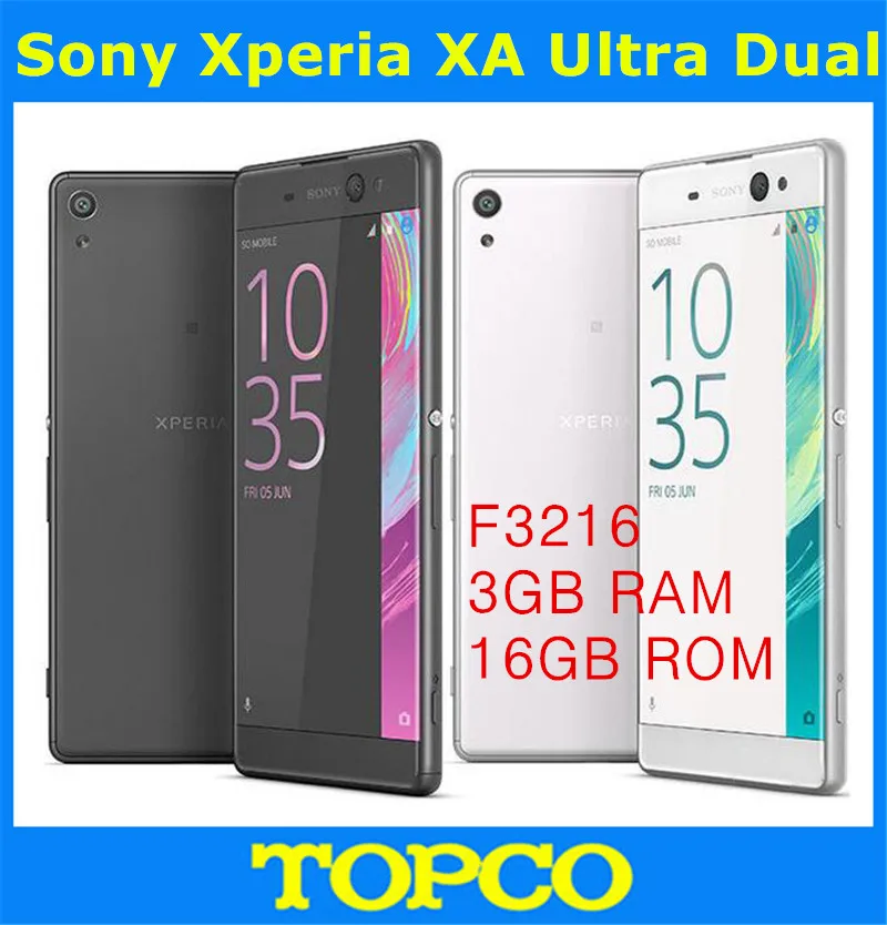 Разблокированный мобильный телефон sony Xperia XA Ultra F3216, GSM, 3G и 4G, Android, четыре ядра, 6,0 дюймов, МП, wifi, gps, 16 Гб rom