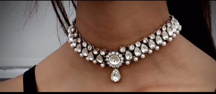 2016 Z fashion necklace collar Necklaces Pendants crystal costume statement necklace choker simulated pearl pendant NecklacesNHJJ0137