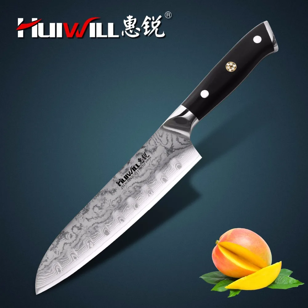 Huiwill 67 слоев японской VG10 дамасской стали кухонный нож Santoku Универсальный нож Овощной кухонный нож наборы