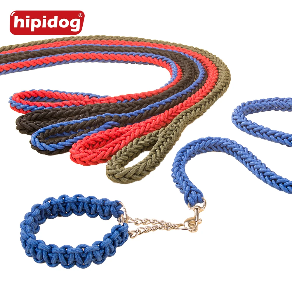 

Hipidog Large Dog Woven Traction Rope Leash Collar Set Nylon Braided Heavy Duty Collar Leash Lead for Big Dog Obedience Training
