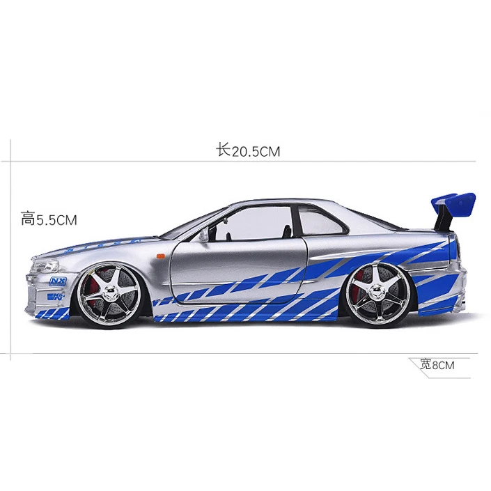 1:24 Масштаб сплава 2002 Nissan Skyline GTR R34 игрушечные машинки Форсаж литья под давлением Модель Коллекция детских игрушек подарки для детей