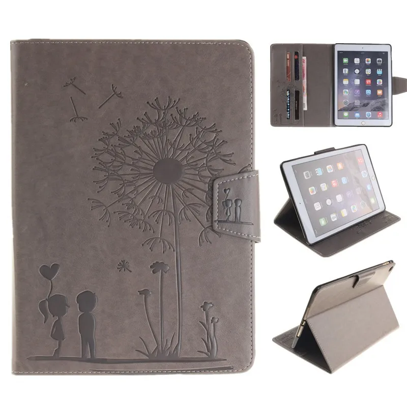 Tablet Cover For Apple Ipad Air 2 Case Magnet Stand Wallet Flip Embossing Lovers Dandelion Luxury Retro Card Holder For IPad 6 (25)