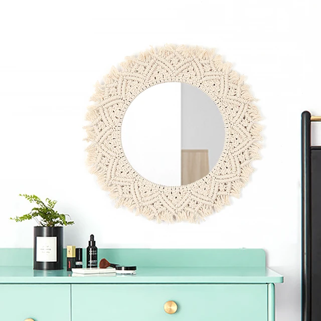Macrame Tapestry Decorative Mirror Wall Hanging Decorations Bohemia Handcraft Tassel Tapestry Background Wall Boho Decor Home Miroirs Cocooning.net