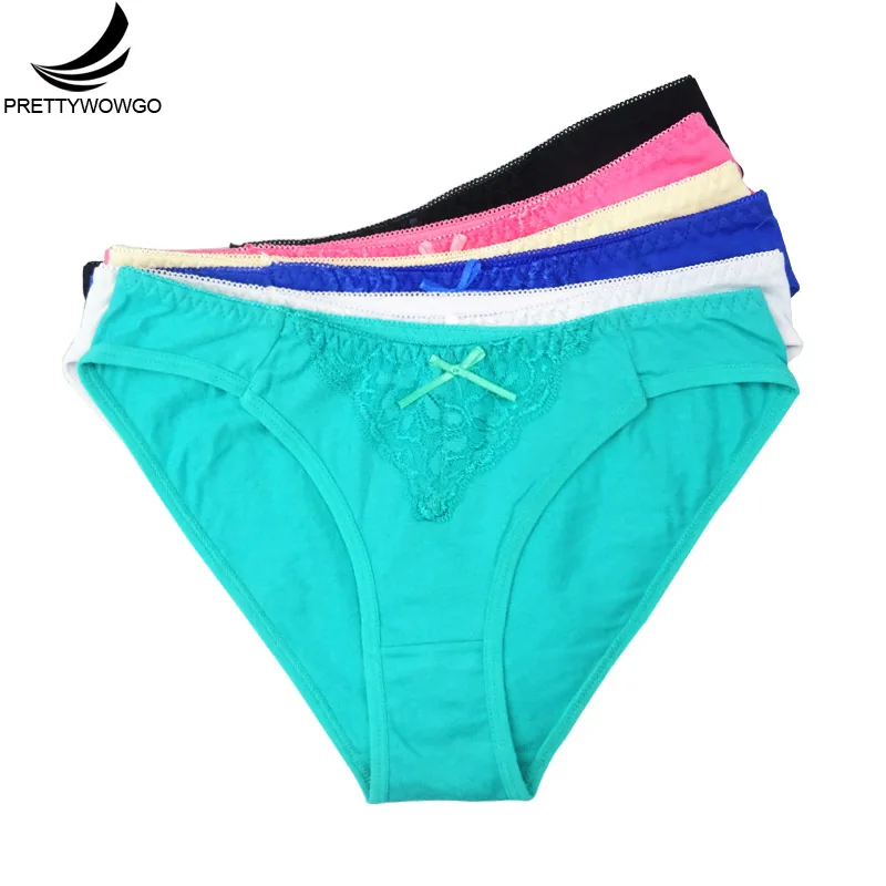 

Prettywowgo 6pcs/lot New Arrival Underwear Women 2019 Solid Color Cotton Women's Sexy Lace Panties 6976