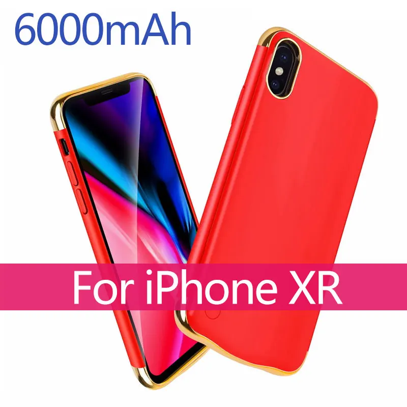 Батарея чехол для iPhone X XR XS xsmax 5500/6000 мА/ч, внешняя Батарея Зарядное устройство чехол резервного копирования Мощность банк Портативный Мощность зарядный чехол - Цвет: XR Red